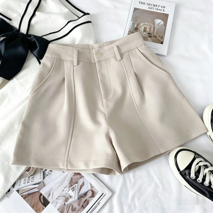 Casual Women A-Line Shorts Fashion Office Lady Commute Vintage Solid High Waist Short Pants Casual Streetwear Summer Trousers