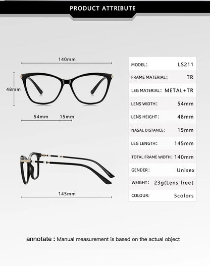 Classic Minimalist Geometric Design Fashionable Anti-blue Light Reading Glasses Customized Prescription Available LS211