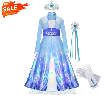 LED Light Elsa Dresses for Girls Costume Kids Cosplay Carnival Princess Children Gowns Clothing Party Dresses Outfits 2-10Yrs