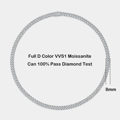 Sparkling Real Full Moissanite Cuban Chain Bracelet for Men Women 8mm S925 Sterling Silver Hip Hop Diamond Link Bracelets
