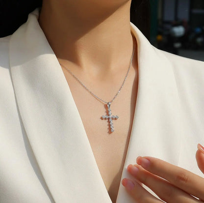 New 2.5mm Moissanite Cross Pendant Necklace for Women Original s925 Sliver Collar Neckalces Trend Goth Party Wedding Jewelry