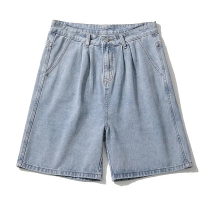 Wide Baggy Denim Shorts Men Summer Thin Solid Color Casual Loose Knee-length Pants Male Jeans Shorts Streetwear