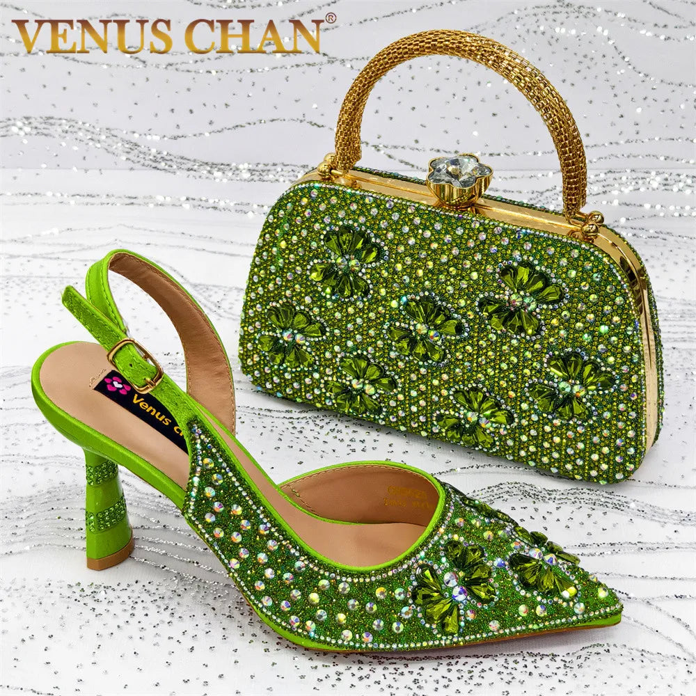 Festive Elegance: Spot Goods Dazzling Heels and Chic Long Bag Clutch Perfect Combination Of Shoes And Bag for Special Occasions