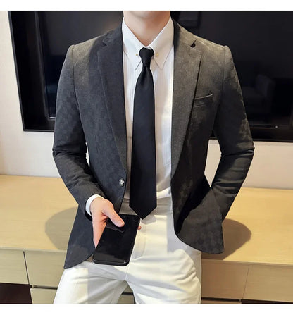 2025 Spring Plaid Blazers Coats 6 Color Fashion Luxury Business Slim Fit Social Suit Jacket Formal Wedding Prom Tuxedo 5XL-M