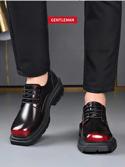 British Thick-soled Formal Leather Shoes Men Spring Autumn Lace Designer Platform Shoes Male Fashion Business Casual Shoe Man