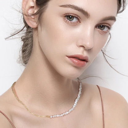 Natural Pearls Beaded Necklace with 925 Sterling Silver Paperclip Chain Wedding Party Fashion Pearls Jewelry GPN13
