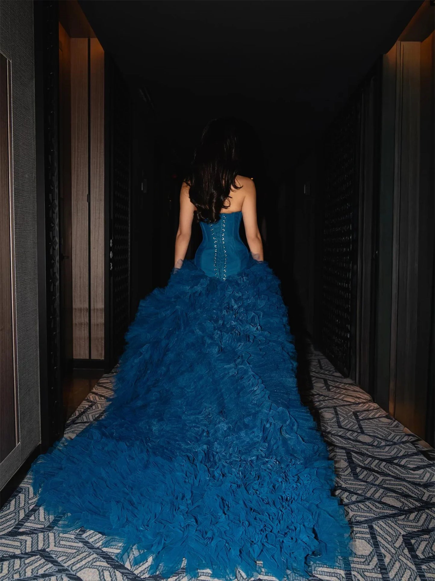 Lucy Off the Shoulders Prom Dresses for Special Occasions Women's Evening Dress Multi-layer فساتين سهرة Blue Vestidos De Fiesta