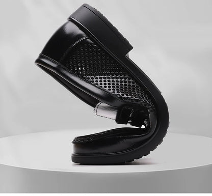 2026 Summer New Men's Breathable Leather Loafers Slip-On Hollow Out Casual Business Casual Shoes for Man Flat Driving Shoes Male