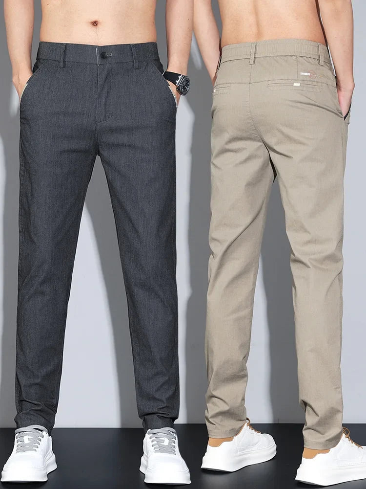 Cotton Thin Men's Business Casual Pants Summer Straight Slim Fit Fashion Stretch Solid Trousers Korean Men's Pants Size 28-38