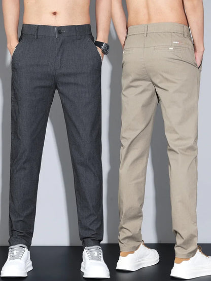 Cotton Thin Men's Business Casual Pants Summer Straight Slim Fit Fashion Stretch Solid Trousers Korean Men's Pants Size 28-38