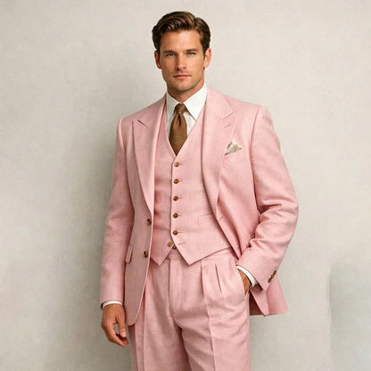 Sage Green Linen Wedding Suits for Men 3 Pieces Summer Men Suits with Vest Slim Fit Groom Tuxedo Blazer Trousers Set 2026