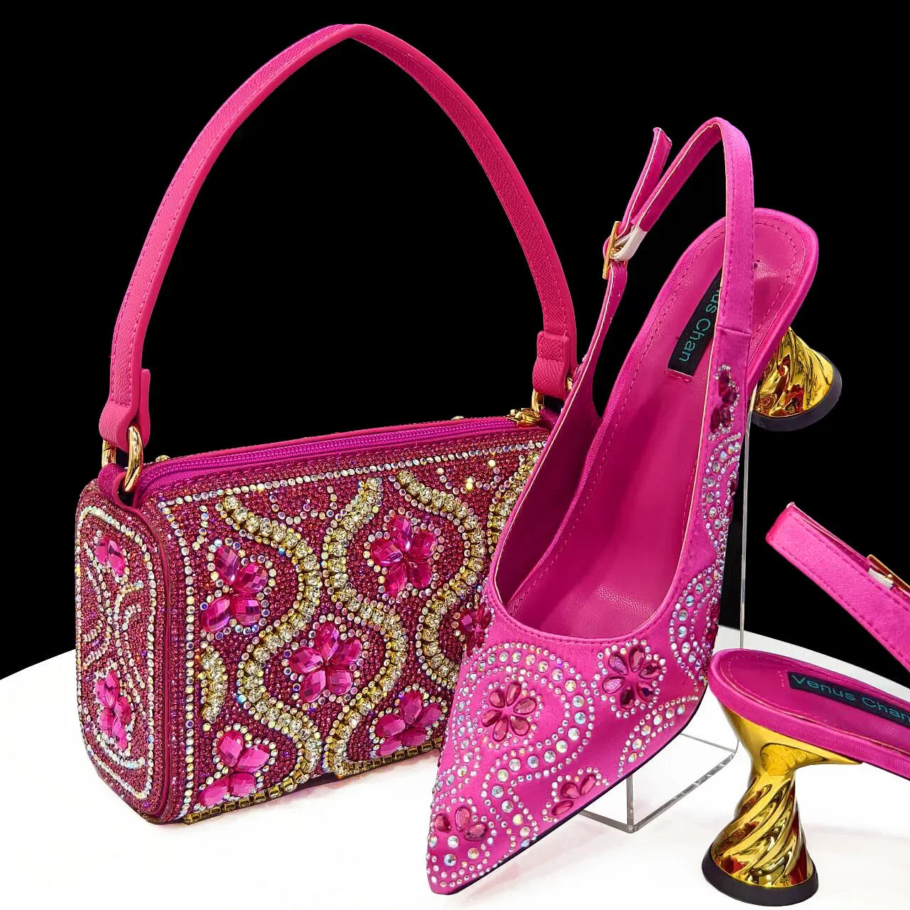 2024 Elegant Rhinestone Pointed-Toe Pumps With Matching Bag Set Large Capacity Bag for Women's Party High Heels