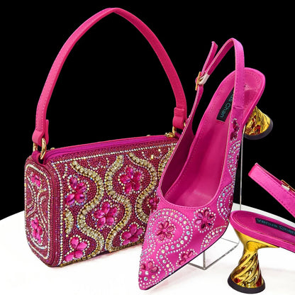 2024 Elegant Rhinestone Pointed-Toe Pumps With Matching Bag Set Large Capacity Bag for Women's Party High Heels