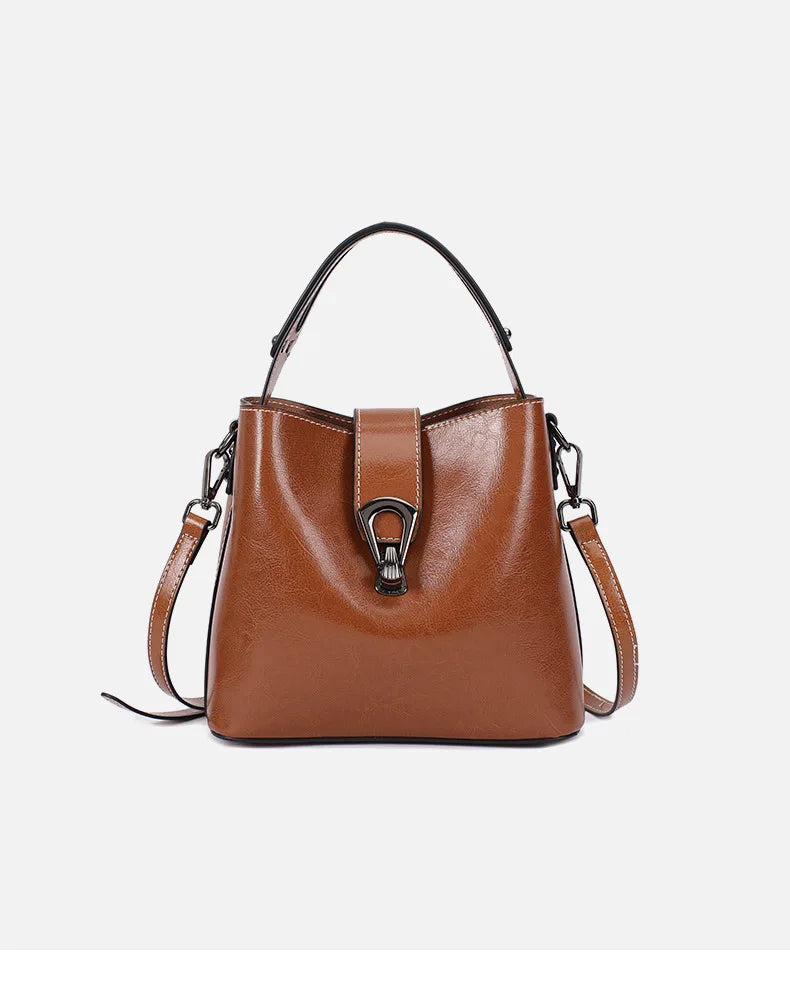 Real Cowhide Leather Women's New Bucket Bag Lady Fashion Single Shoulder Messenger Bag Versatile Handbag Casual Crossbody Bags
