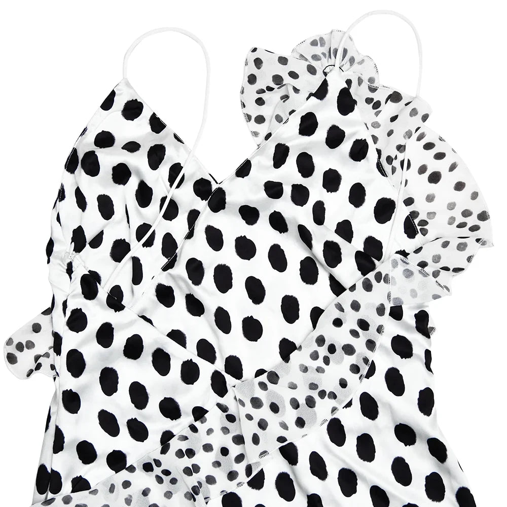 Sexy Backless  Print Dots Flower Women Maxi Dress Spaghetti Strap Evening Dress Autumn Skinny Elegant Party Clubwear