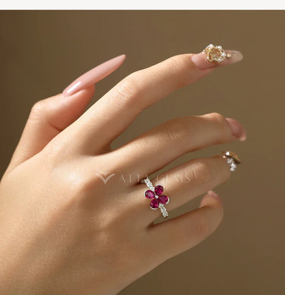 Original Teardrop Ruby Flower Ring ForWomen Pave Moissanite Engagement Rings 925 Sterling Silver Jewelry Gift For Party