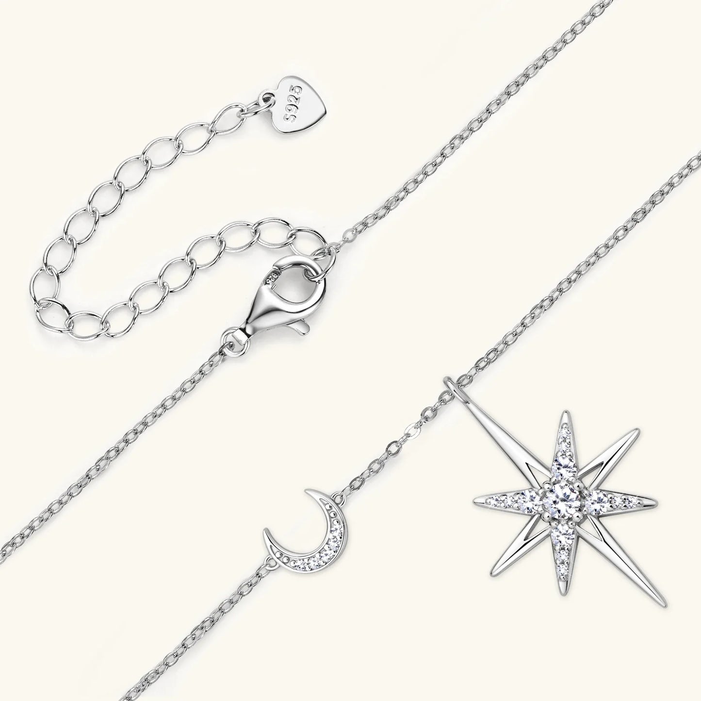 100% 925 Silver Full Moissanite Necklace for Women 18K Gold Plated Star&Moon Pendant Necklace Choker Chain Fine Jewelry Gifts