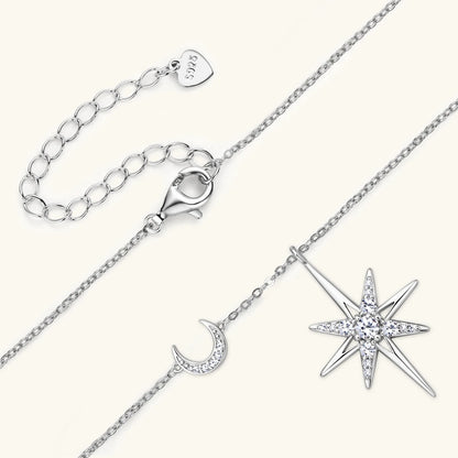 100% 925 Silver Full Moissanite Necklace for Women 18K Gold Plated Star&Moon Pendant Necklace Choker Chain Fine Jewelry Gifts