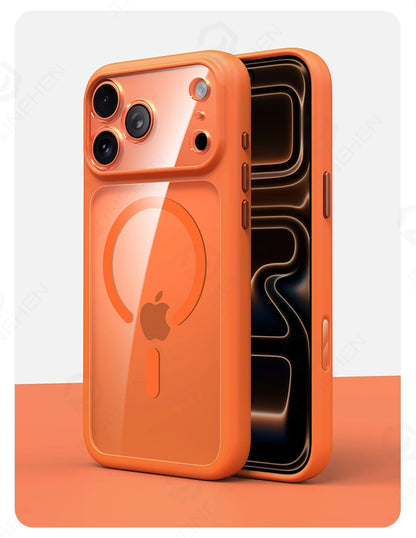 Magnetic Business Simplicity Shockproof Orange Bumper Camera Button Case For iPhone 17 16 15 14 Pro Max Clear Cover For Magsafe
