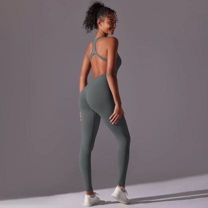 Sexy Back V Jumpsuit Gym Set Women Training Yoga Suit Sportswear Women Sports Jumpsuit Fitness Rompers Stretch Workout Bodysuits