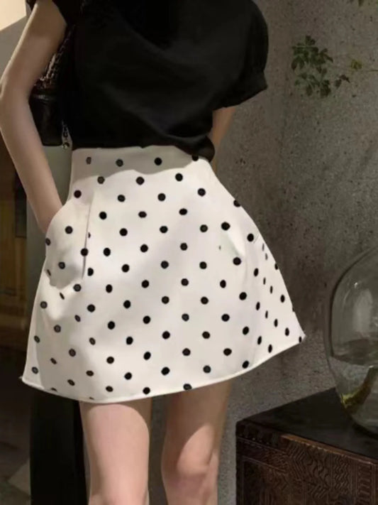Victorian Sle Polka Dot Puffy  Skirt High Waist Midi Skirts White Flower Bloom f-length Women's Faion Summer 2024