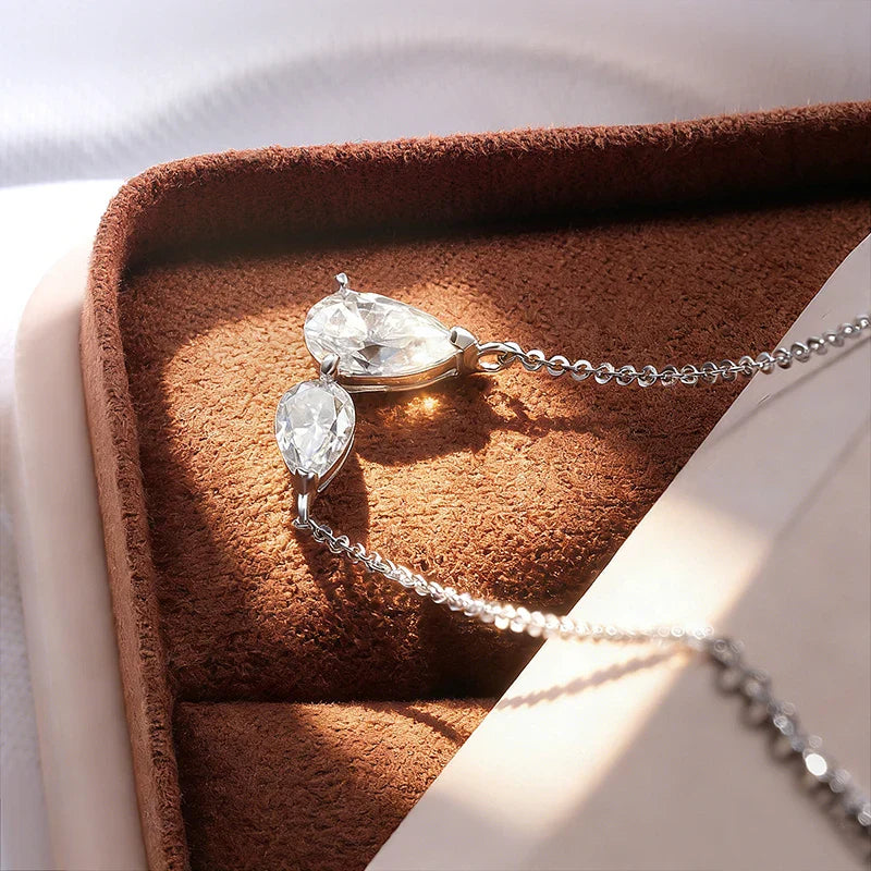 Pear Cut All Moissanite Necklace for Women 2 Gems Lab Diamond Female Pendant 100% 925 Sterling Silver Jewelry Wholesale