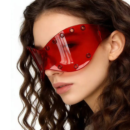 Unisex Y2K Punk Fashion Sunglasses - Futuristic One-Piece Goggles Metal Ring Rave sunglasses womenfor Rave & Cyber Party