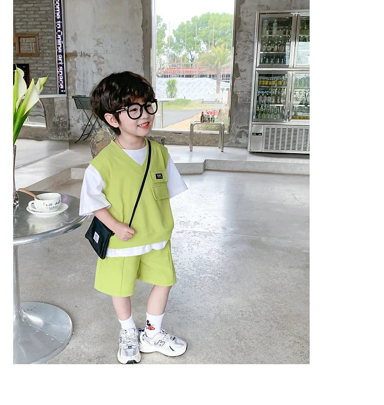 Summer Baby and Boys Cotton Contrast Patchwork t-Shirt Tops+Shorts Pant Sets School Kids Tracksuit Child 2PCS Outfit 1-10 Years