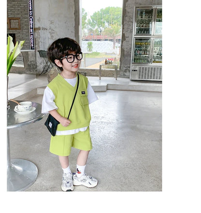 Summer Baby and Boys Cotton Contrast Patchwork t-Shirt Tops+Shorts Pant Sets School Kids Tracksuit Child 2PCS Outfit 1-10 Years