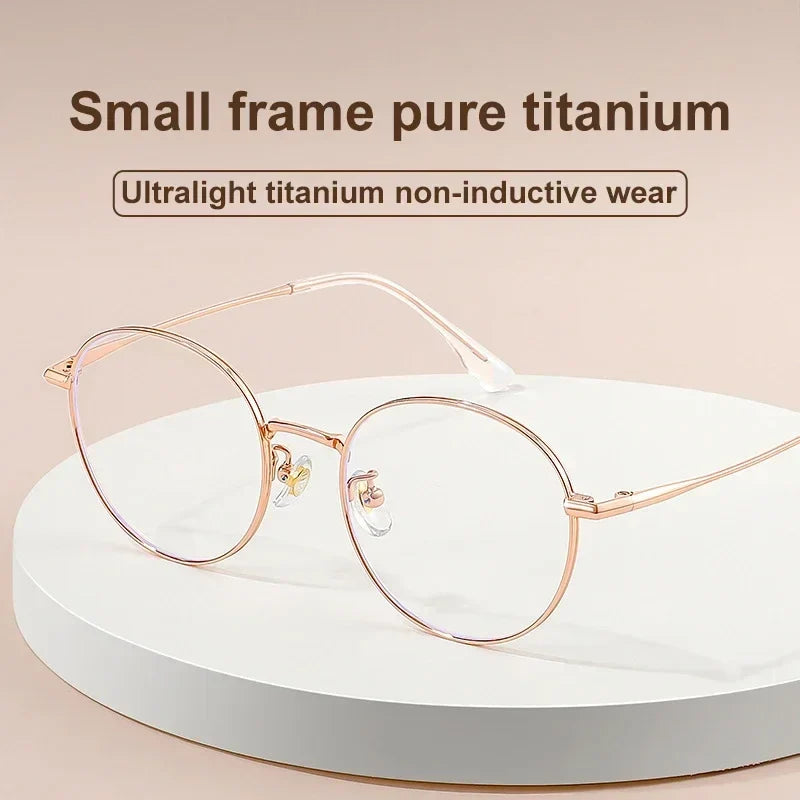 High Quality Round Ultra-light ALL Titanium Eyeglass Frames Women Myopia  Prescription Eyewear Reading Glasses 30821