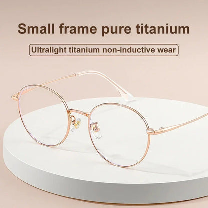 High Quality Round Ultra-light ALL Titanium Eyeglass Frames Women Myopia  Prescription Eyewear Reading Glasses 30821