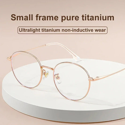 High Quality Round Ultra-light ALL Titanium Eyeglass Frames Women Myopia  Prescription Eyewear Reading Glasses 30821