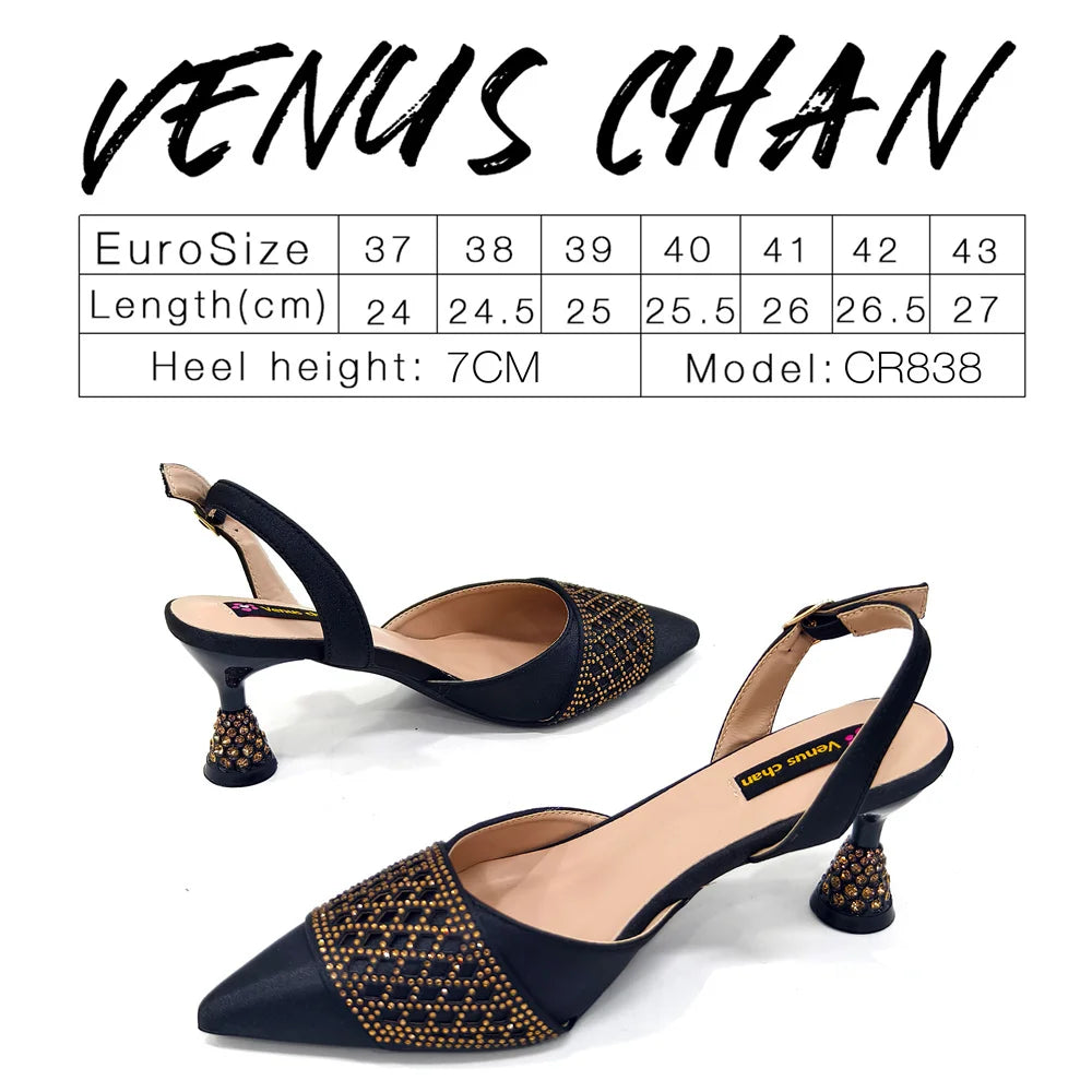 2025 Fashion Brown Color Women's Party Shoes and Bag Set With Elegant Diamond Butterfly Design - Stylish and Chic