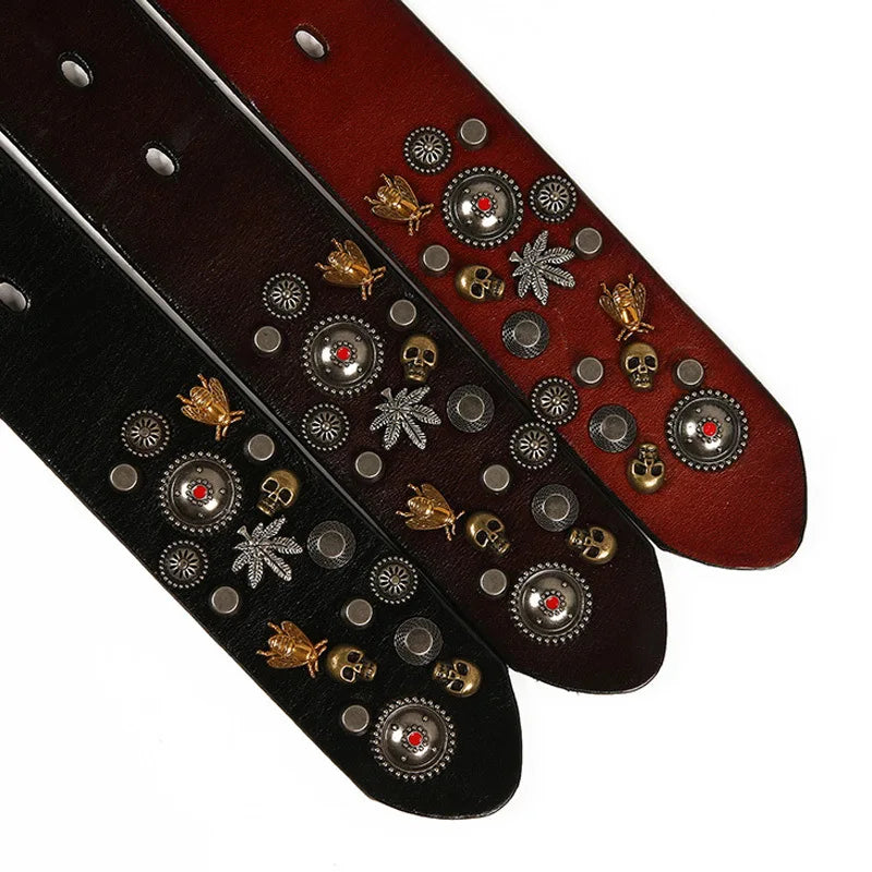 3.8CM Male Top Layer Luxury Designers Cowskin Genuine Leather Belts Men Alloy Pin Buckle Rivets Belt Casual Belt for Jeans