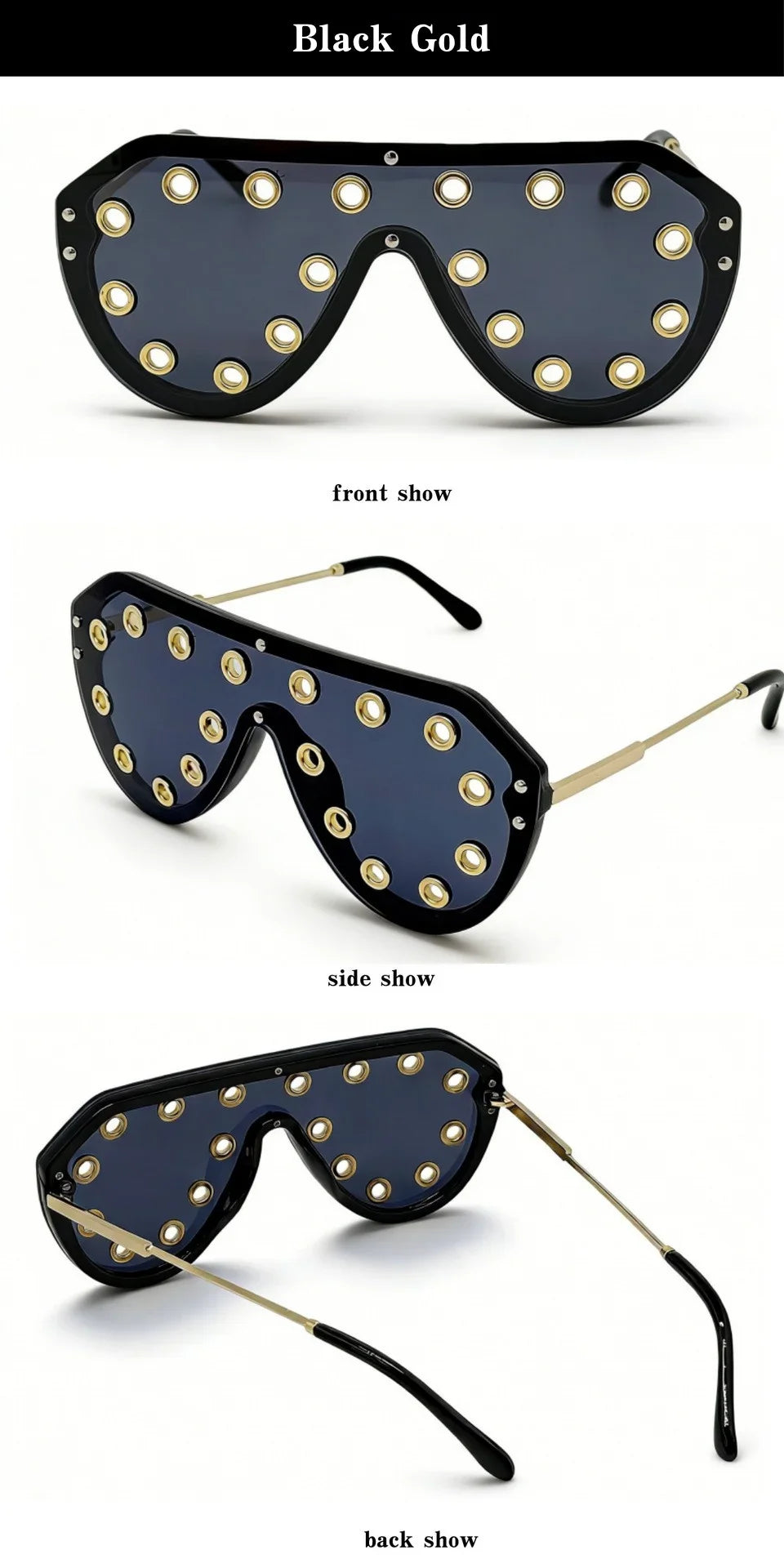 Trendy y2k Oversized One-piece Sunglasses Women Luxury Metal Rivet Party Cool Big Frame Shades UV400 Beach Club Streetwear