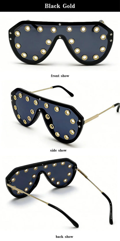 Trendy y2k Oversized One-piece Sunglasses Women Luxury Metal Rivet Party Cool Big Frame Shades UV400 Beach Club Streetwear