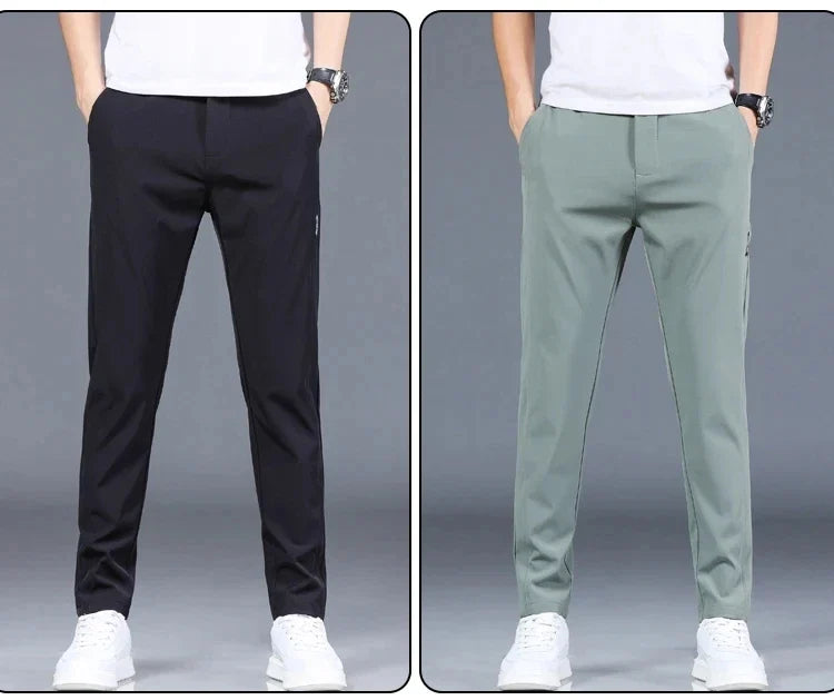 2026 Summer New Thin Ice Silk Stretch Men's Pants Casual Elastic Waist Smooth Trouser Pants Male Brand Clothing 5 Colour