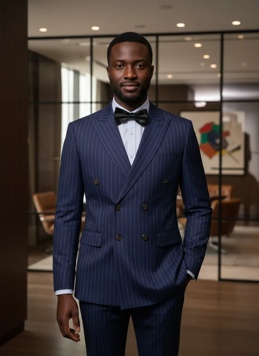 High Quality Blue Striped Suits for Men Slim Fitting Luxury Man Clothing Elegant Mens Suit Wedding Trends Costumes