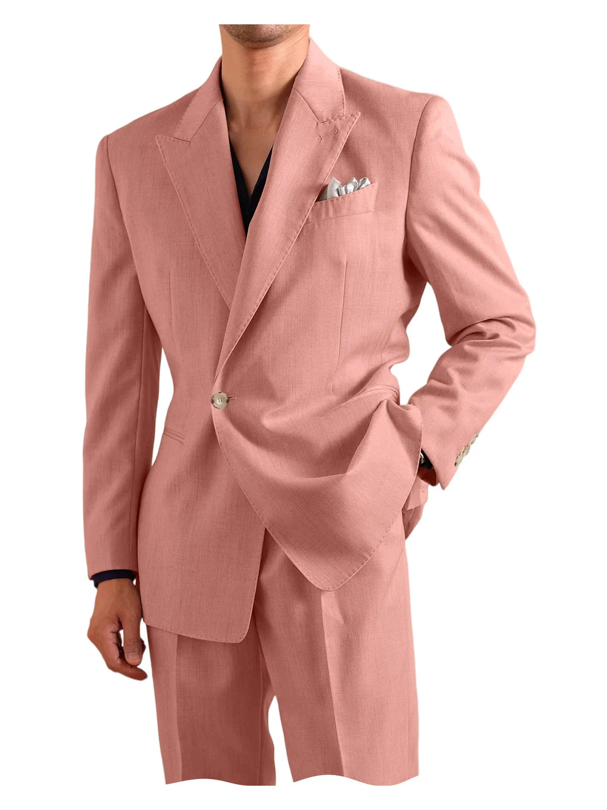 Men's 2 Piece One Button Suit Set Peak Lapel Slim Fit Blazer Long Pants Formal Wear for Wedding Party Prom Business