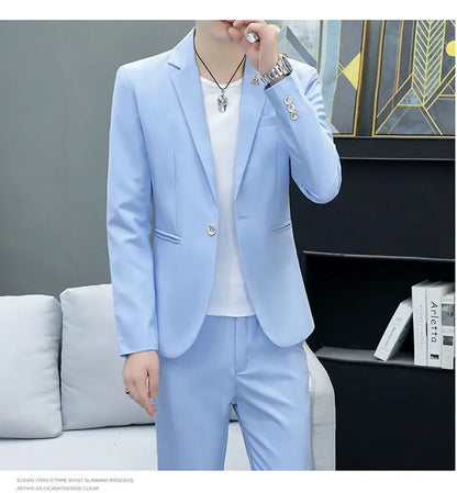 Slim Fit Two-Piece Suit Casual Business Style Solid Color Autumn  Dress Suit with Trousers Included Stylish Men's Costume