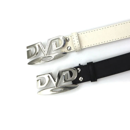 Unisex Nostalgic DVD Buckle Belt Versatile Black White Decorative Waist Straps Belt for Men Women Jeans Matching Gift for Her