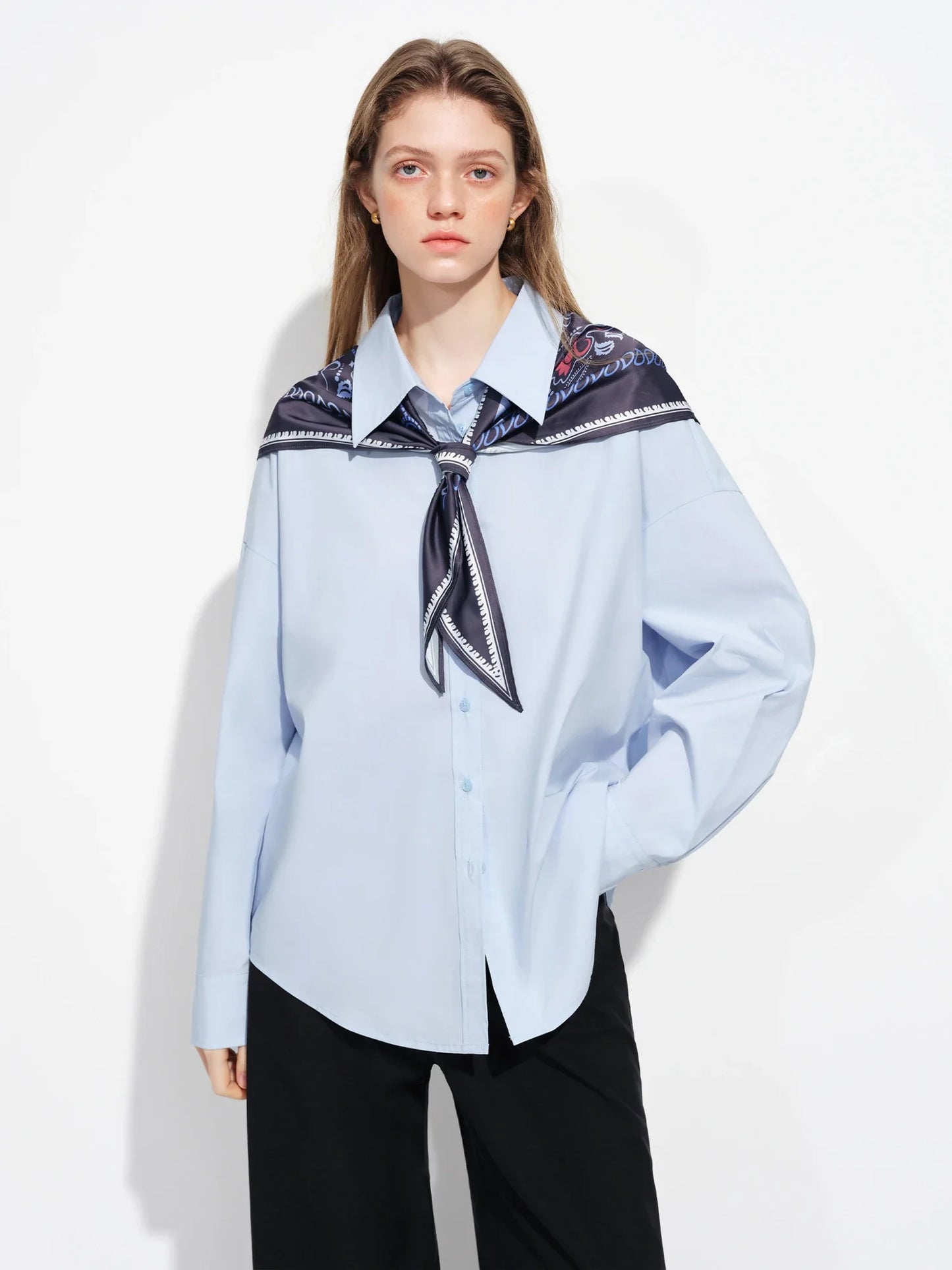 Vintage Print Long Sleeve Blouse for Women with Silk Scarf Collar Turned-Up Collar Commute Casual 2026 New Arrival Shirts