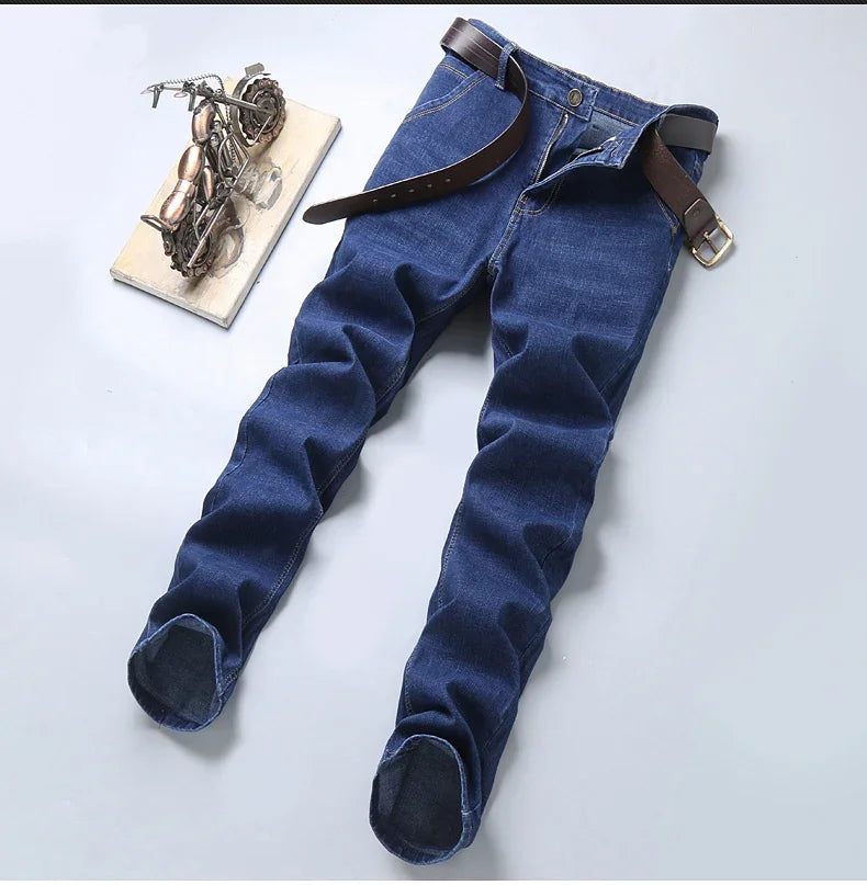 Men Fashion Straight Jeans Mens 2024 New Stretch Slim Fit Pants Comfortable Soft Business Denim Trousers Male Brand Clothing