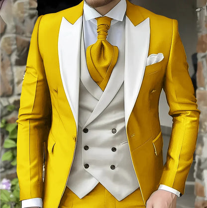 Men's Elegant Peak Lapel Tuxedo 3-Piece Suit with Blazer Vest Formal Men's Suit for Business Prom Business Dinner