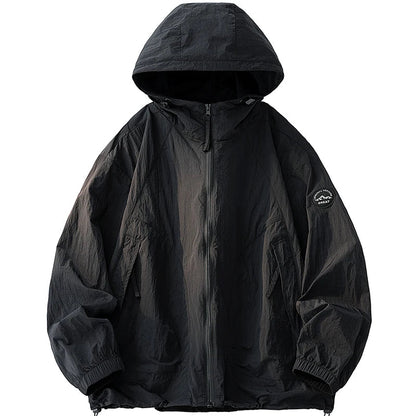 UPF50+ Men's Hooded Sunscreen Jacket Summer Ultra Thin Zipper Pocket Windbreaker Elastic Cuffs Outdoor Hiking Fishing Skin Coats