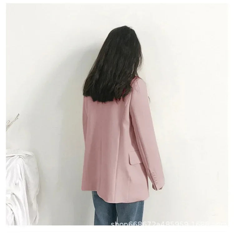 Elegant Casual Loose Long Sleeve Women's Small Suit Jacket Korean Style Spring Autumn Chic Polyester Fiber Button Decoration