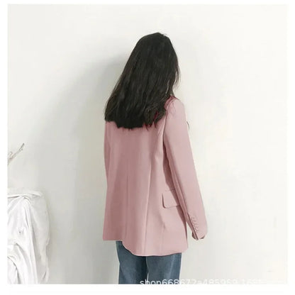 Elegant Casual Loose Long Sleeve Women's Small Suit Jacket Korean Style Spring Autumn Chic Polyester Fiber Button Decoration