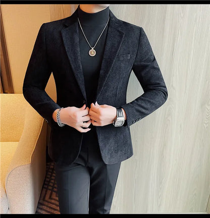 British Style Solid Color Slim Suit Jacket Men Fashion Casual Business Blazers Coats High Quality Social Wedding Elegant Jackets