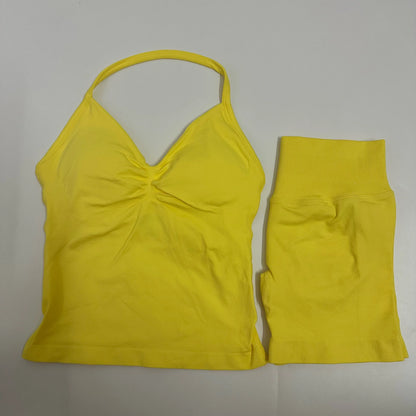 Yoga Set Women Padded Halter Tank Top Scrunch Butt Lifting Gym Shorts Set Summer Sportswear Workout Clothes