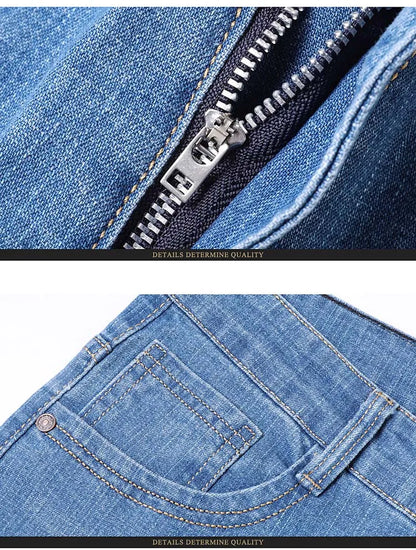 2025 New Light Blue Men's Comfort Soft Jeans Fashion Straight Business Pants Cotton Soft Casual Stretch Denim Trousers 28-40